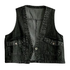 Gilet en Jean Gris Vintage Femme