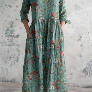 Robe Longue Bohème Coton Fleuri | Fluide & Confortable