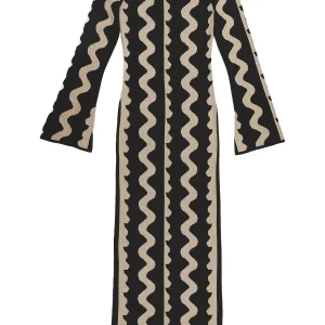 Robe Longue Maille Tendance | Manches Longues Évasées | Imprimé Géométrique Vague
