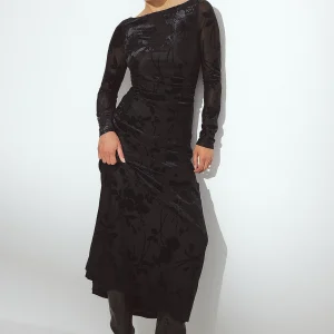 Robe Longue Soirée Dos Nu | Manches Longues Motif Floral | Robe Cérémonie Élégante