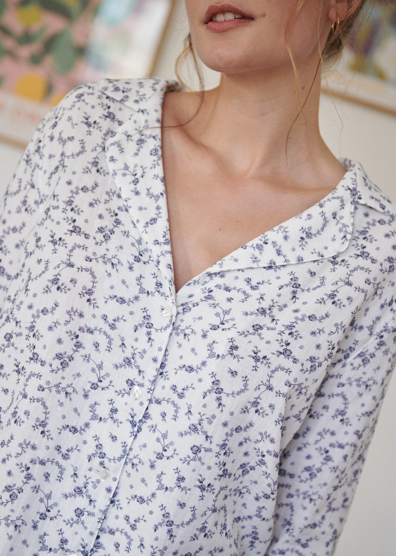 Chemise de pyjama femme en gaze de coton bio Bleuet – Image 7