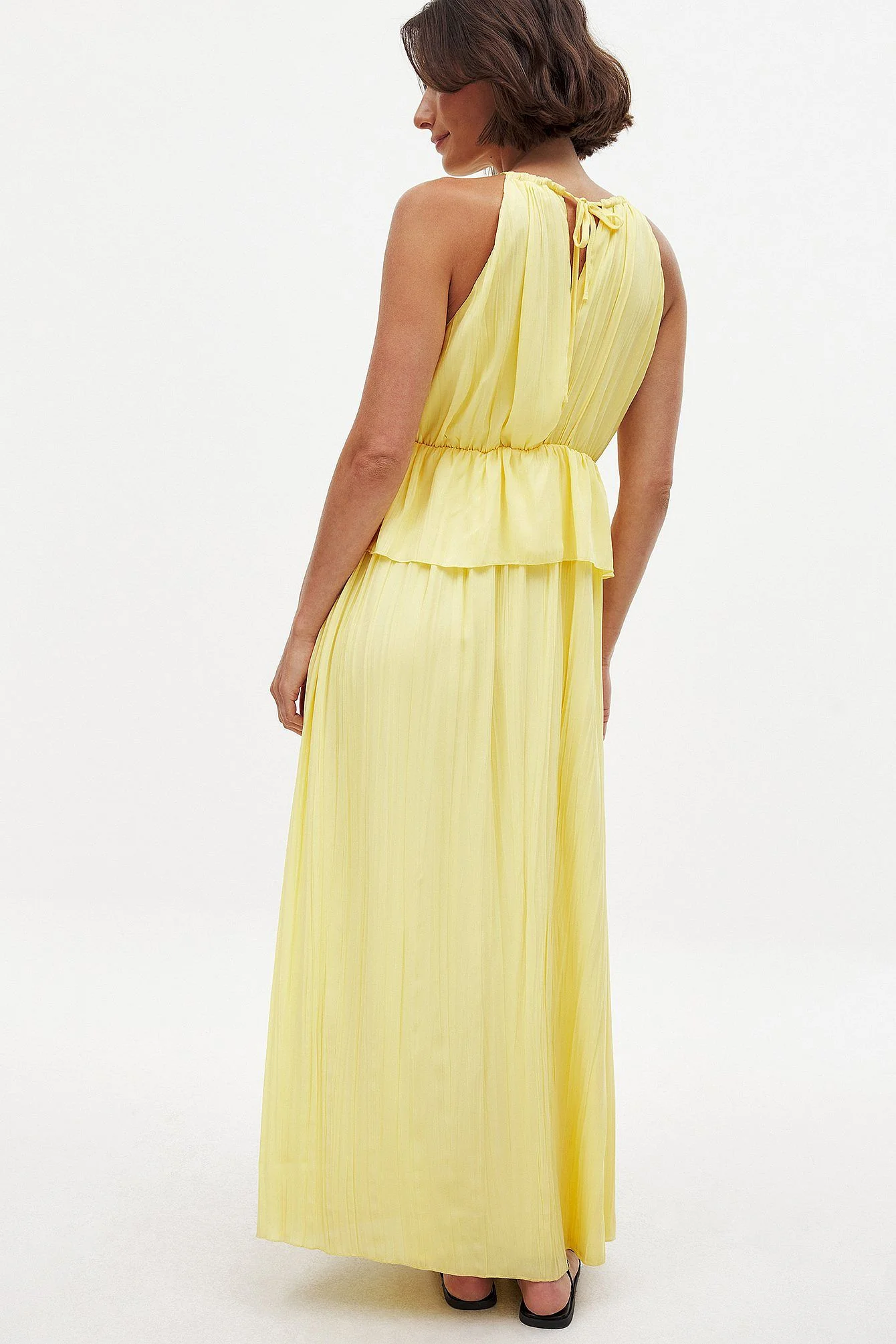 Robe Longue Femme Plissée | Encolure Haute, Dos Noué | Coupe Fluide et Moderne – Image 5