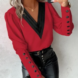 Chemisier Britt Femme à Manches Gigot et Boutons – Élégance Chic