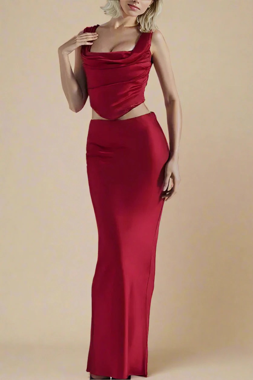 Ensemble Satin | Corset Drapé & Jupe Fendue | Parfait pour soirées d’été – Image 4