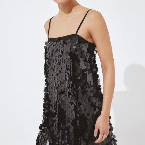 Robe Mini Paillettes Scintillantes | Bretelles Fines Col Carré | Robe Soirée Festive