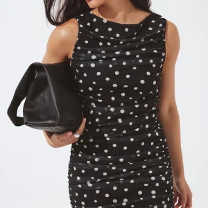 Robe Longue Tulle Drapé | Imprimé Pois Col Montant | Robe Cérémonie Élégante Soirée