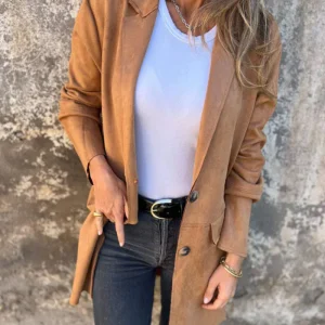 Blazer Long en Suédine – L’Atout Chic de Votre Garde-Robe