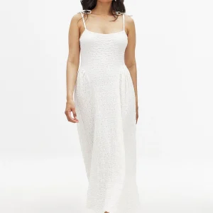 Robe Midi Tissu Structuré | Coupe Fluide Bretelles à Nouer | Robe d'Été Élégante