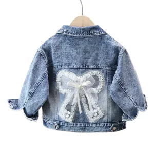 Veste en Jean Noeud Papillon en Dentelle Fille