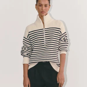 Pull Zippé | Rayures Modernes et Confort | Idéal pour un look casual ou bord de mer